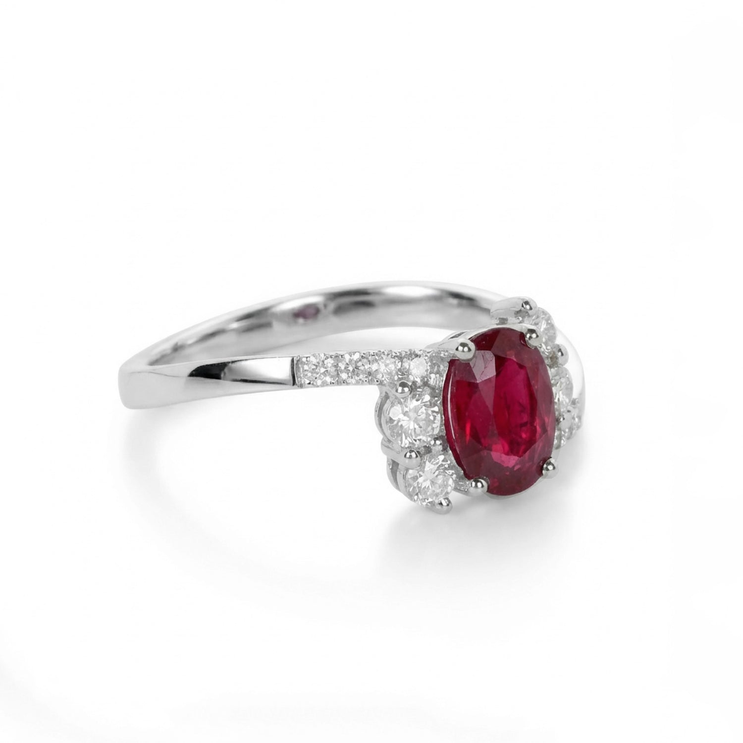0.78ct Natural Ruby and Diamond Bypass Swirl Ring in 18K White Gold - JewelryAndStore