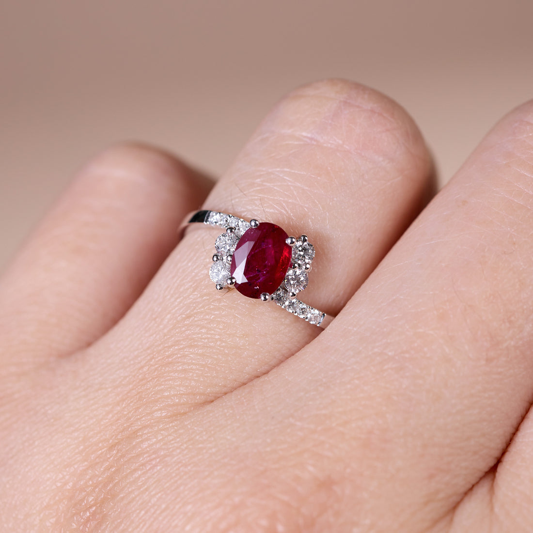 0.78ct Natural Ruby and Diamond Bypass Swirl Ring in 18K White Gold - JewelryAndStore