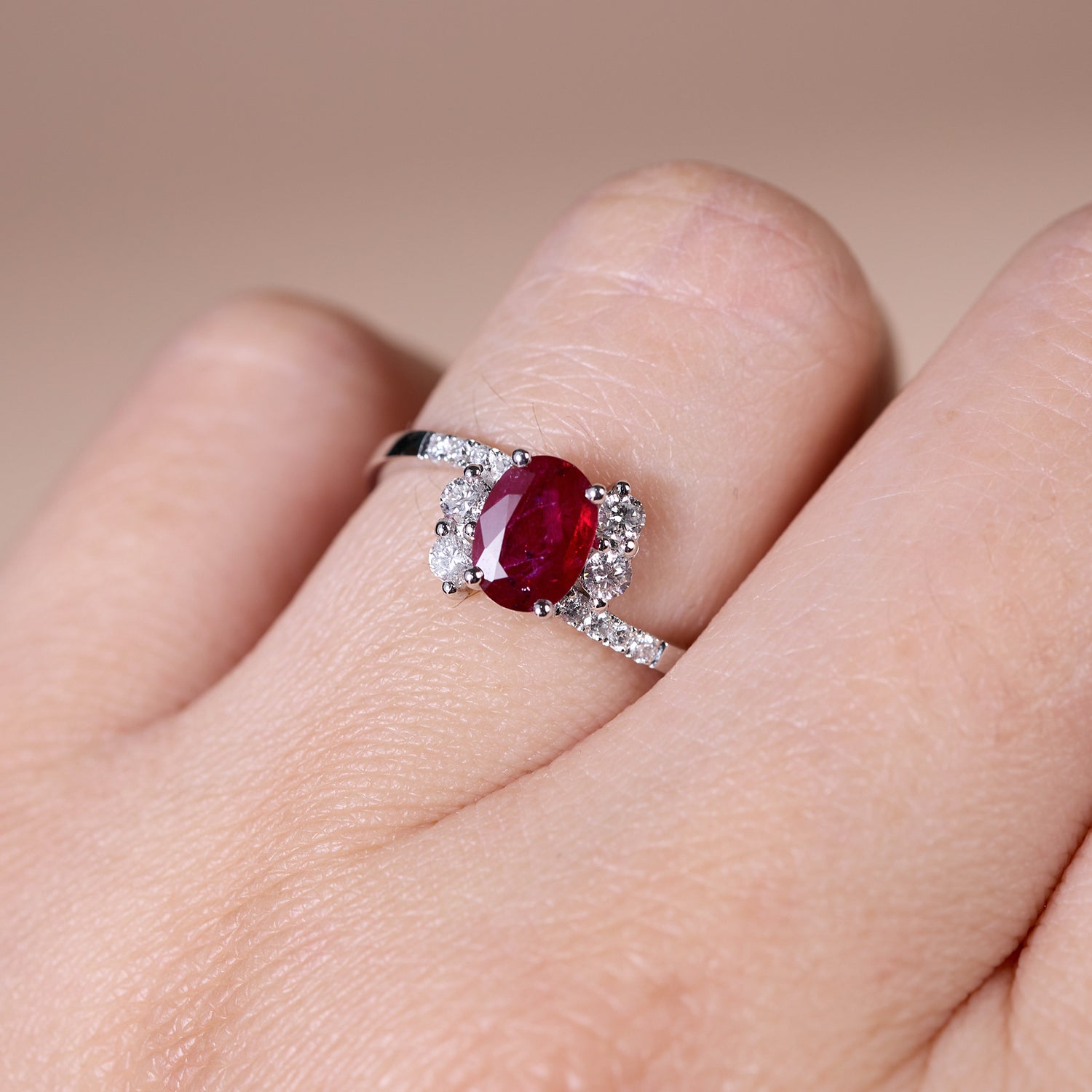 0.78ct Natural Ruby and Diamond Bypass Swirl Ring in 18K White Gold - JewelryAndStore