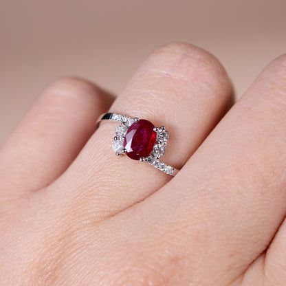 0.78ct Natural Ruby and Diamond Bypass Swirl Ring in 18K White Gold - JewelryAndStore