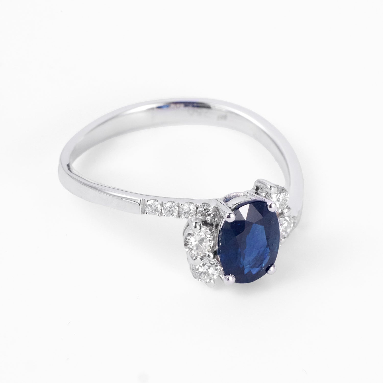 1.11ct Natural Blue Sapphire and Diamond Bypass Ring in 18K White Gold - JewelryAndStore