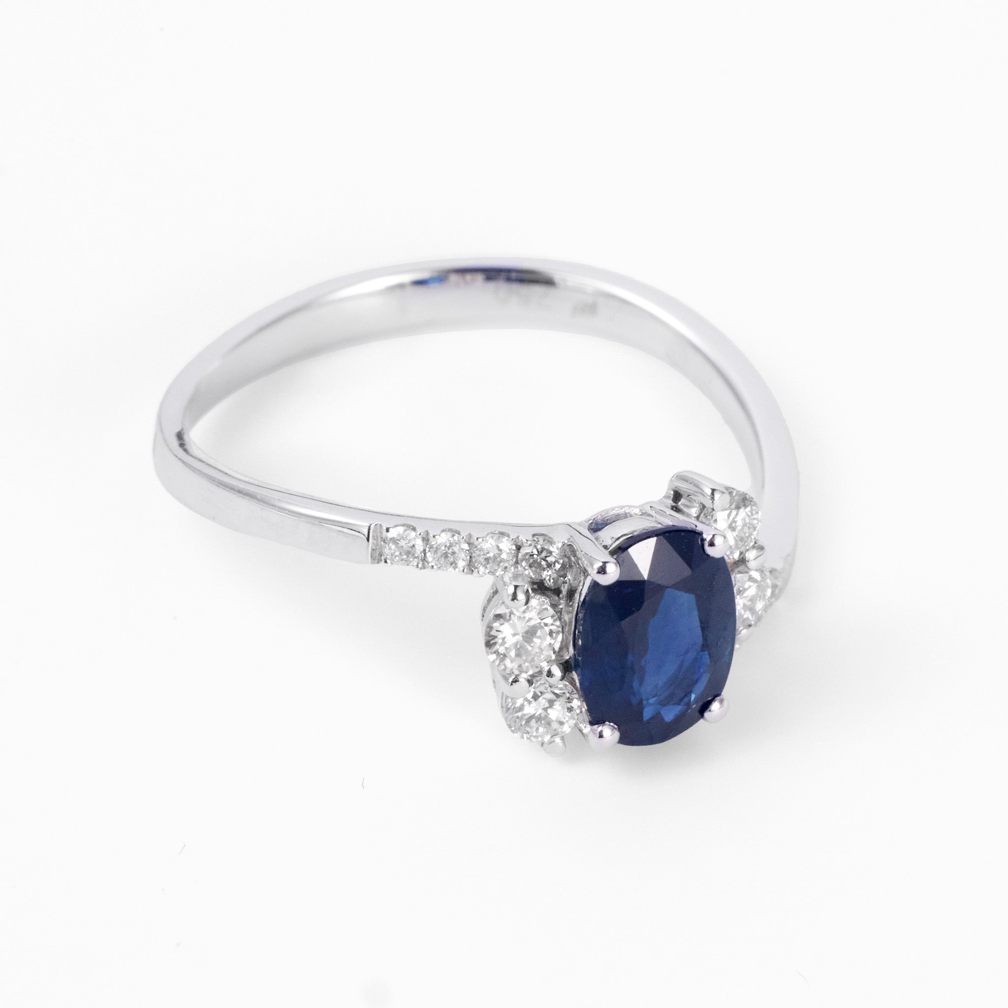 1.11ct Natural Blue Sapphire and Diamond Bypass Ring in 18K White Gold - JewelryAndStore