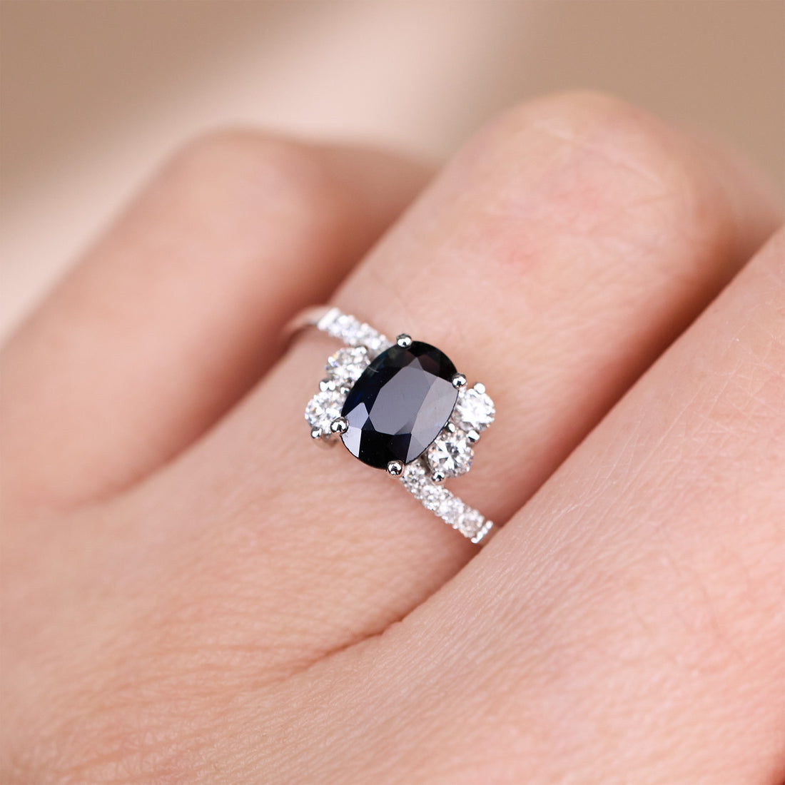 1.11ct Natural Blue Sapphire and Diamond Bypass Ring in 18K White Gold - JewelryAndStore