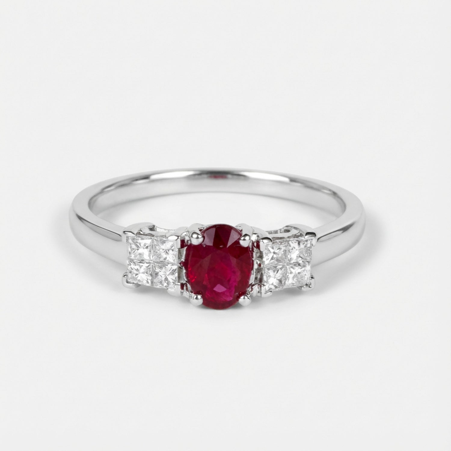 0.62ct Natural Ruby and Princess Cut Diamond Ring in 18K White Gold - JewelryAndStore