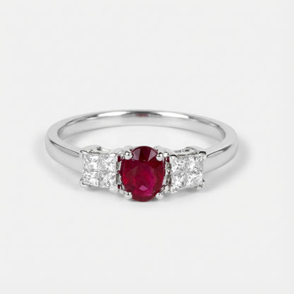 0.62ct Natural Ruby and Princess Cut Diamond Ring in 18K White Gold - JewelryAndStore