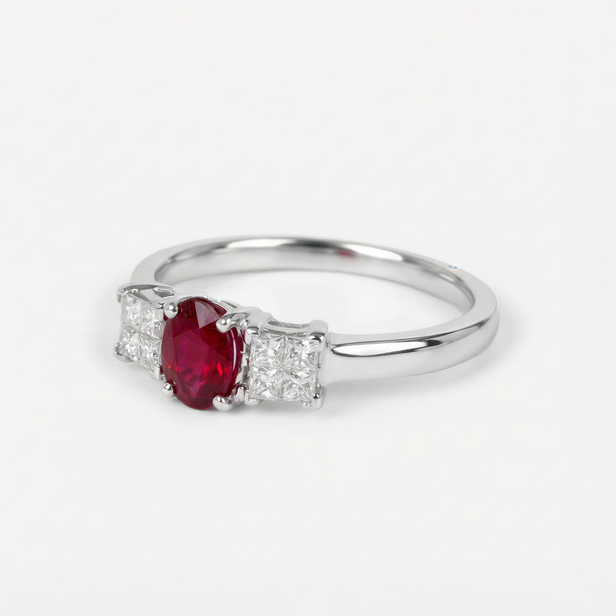0.62ct Natural Ruby and Princess Cut Diamond Ring in 18K White Gold - JewelryAndStore
