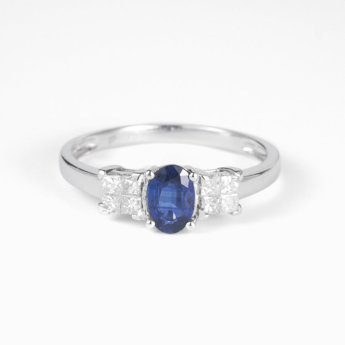 0.56 ct.tw. Natural Blue Sapphire & Diamond Ring in 18K Gold - JewelryAndStore