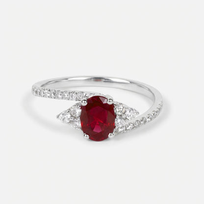 0.93ct Natural Ruby and Diamond Bypass Swirl Ring in 18K White Gold - JewelryAndStore