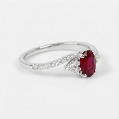 0.93ct Natural Ruby and Diamond Bypass Swirl Ring in 18K White Gold - JewelryAndStore
