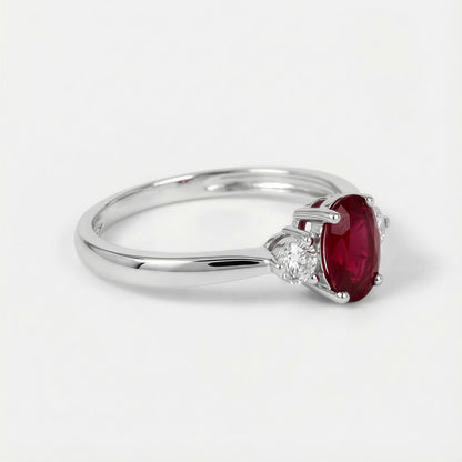 1.00ct Natural Ruby and Diamond Three - Stone Solitaire Ring in 18K White Gold - JewelryAndStore
