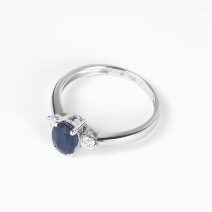 1.14 ct.tw. Vintage - styled Natural Blue Sapphire &amp; Diamond Ring in 18K Gold - JewelryAndStore