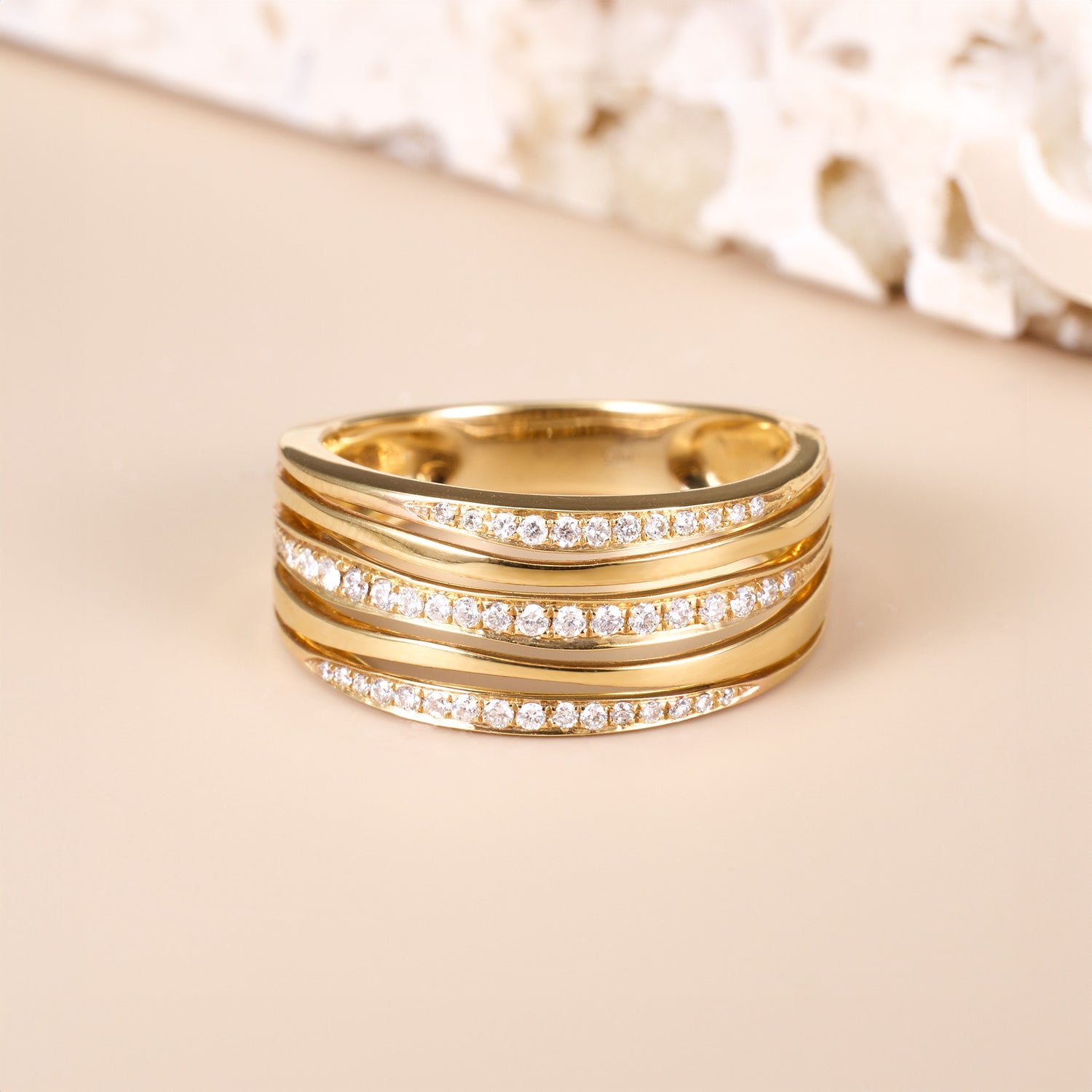 18K Gold Starry Diamond Statement Ring - JewelryAndStore