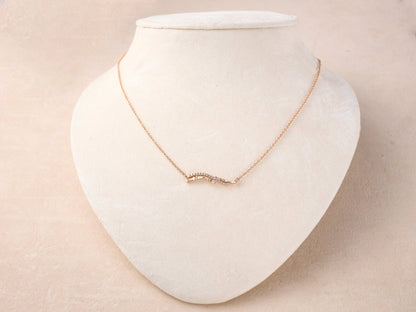 18K Gold Curved Necklace with Nature Diamond - Jewelry And Store