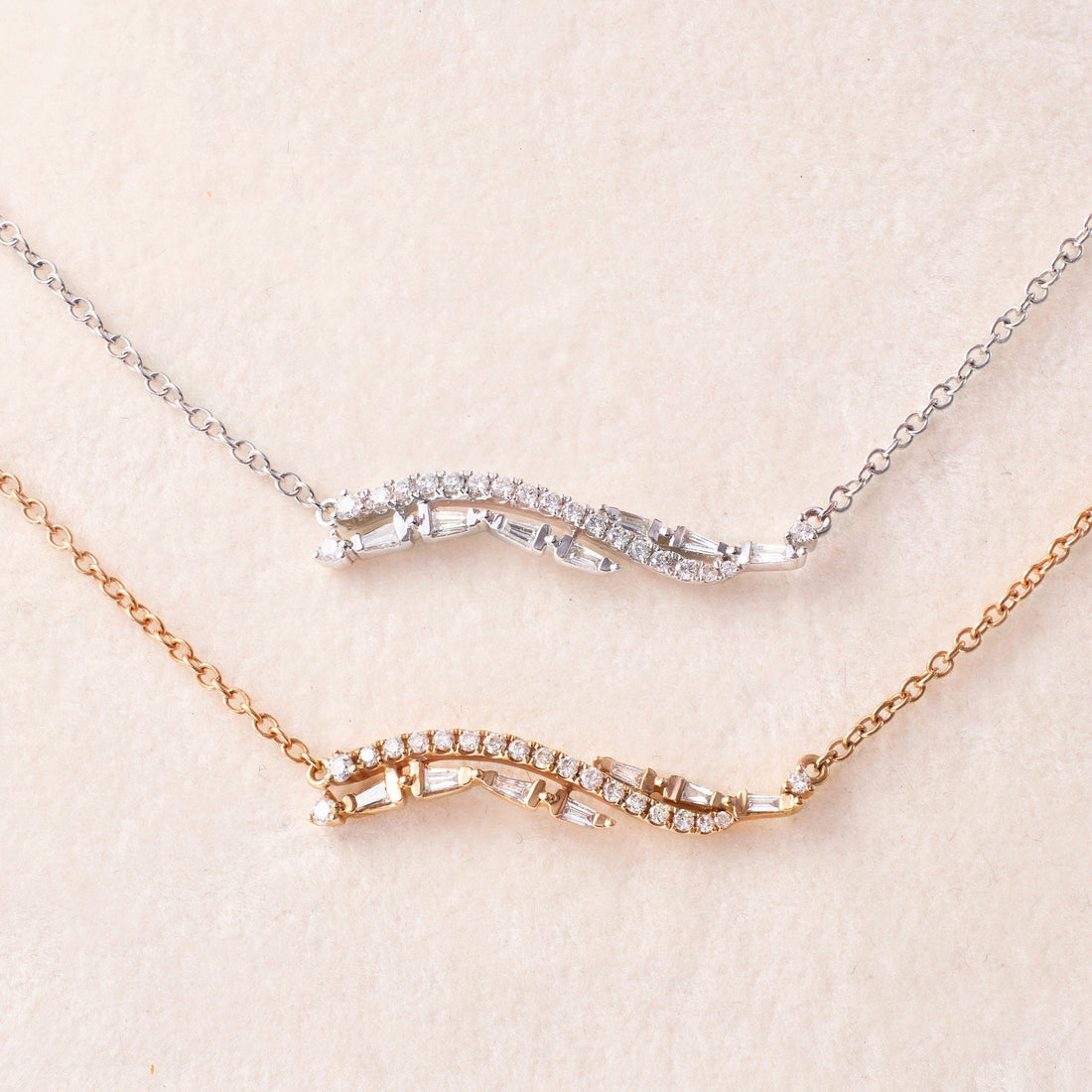 18K Gold Curved Necklace with Nature Diamond - Jewelry And Store