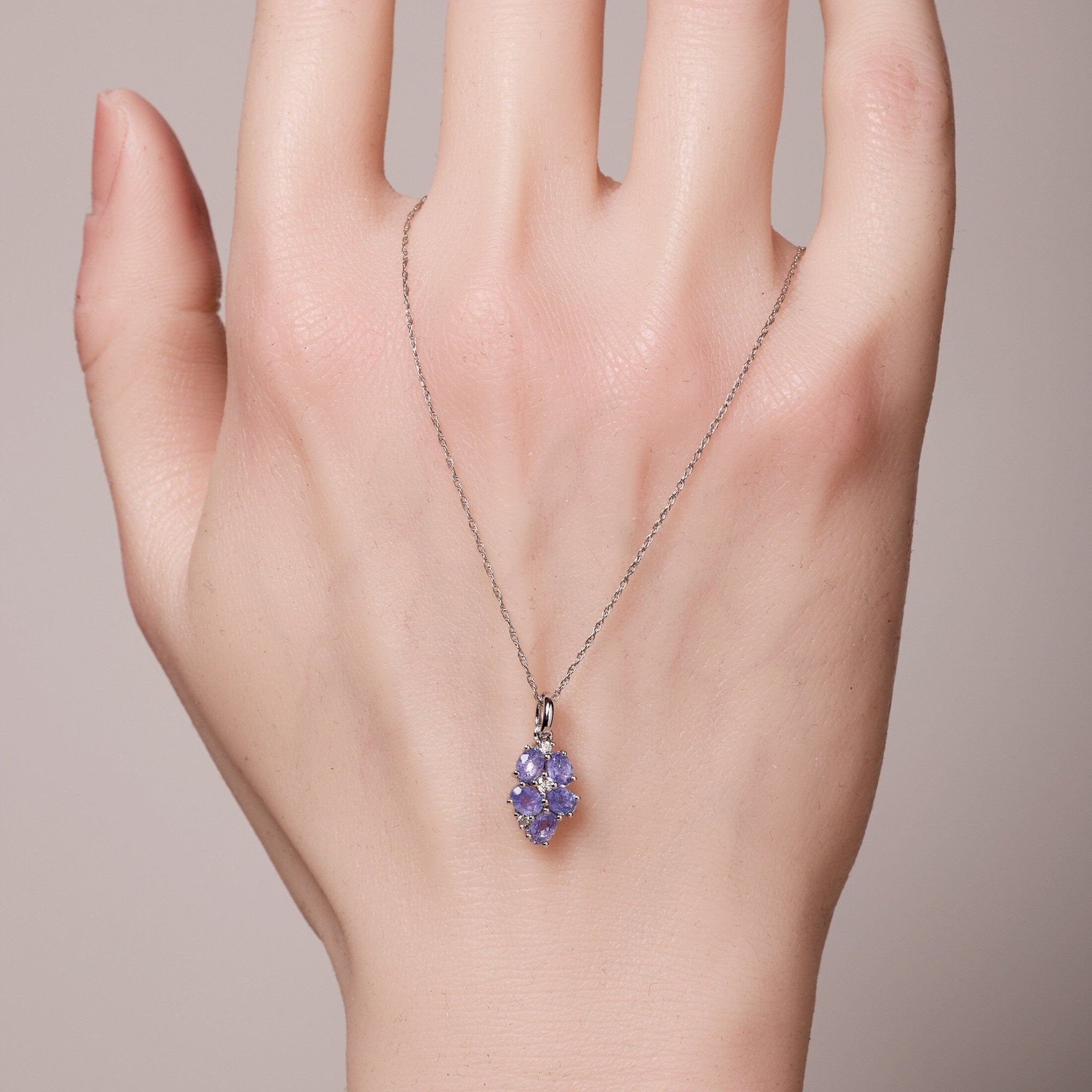 18K White Gold Grape Pendant with Nature Tanzanite and Diamond - Jewelry And Store