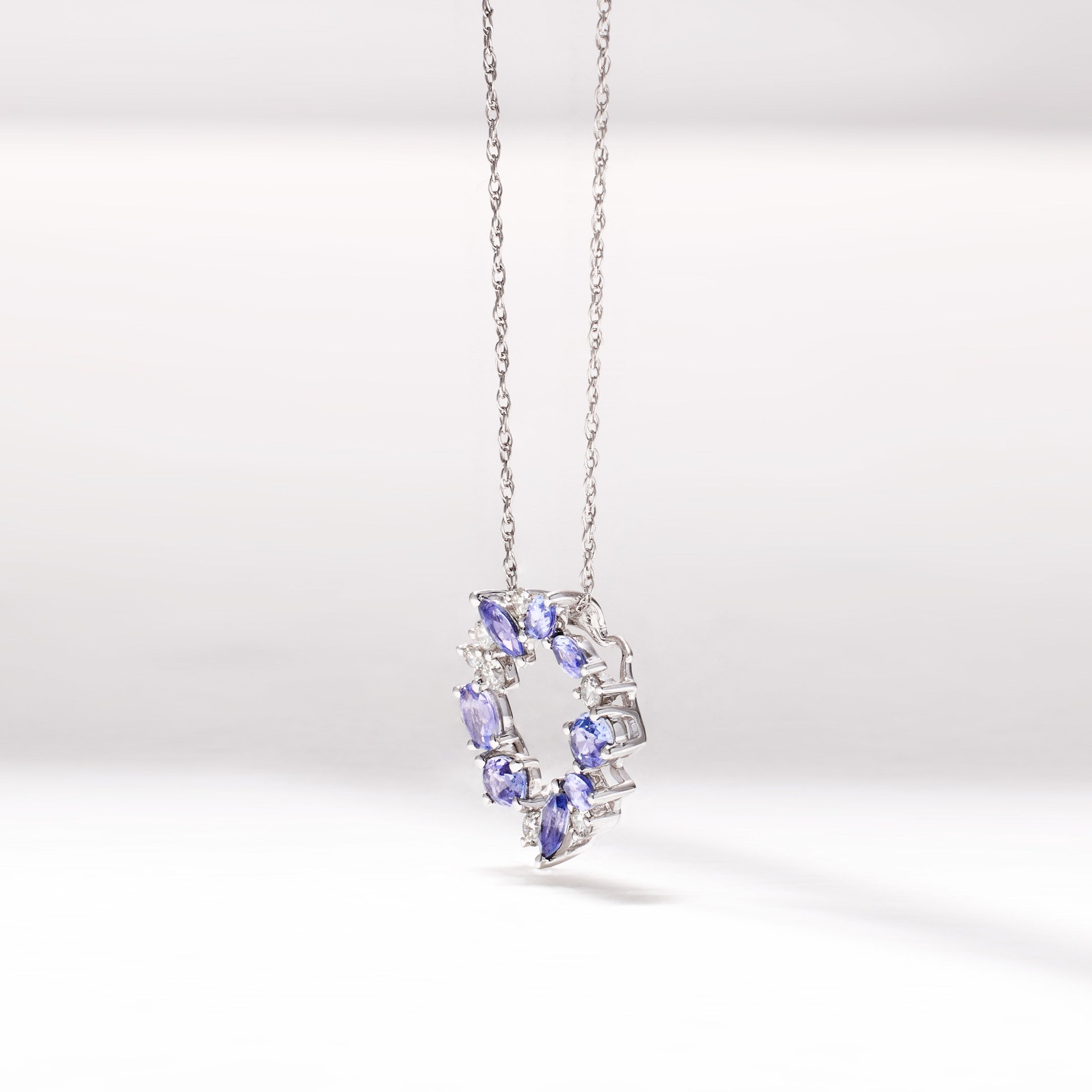 18K White Gold Petite Flower Pendant with Nature Tanzanite and Diamond - Jewelry And Store