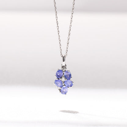18K White Gold Grape Pendant with Nature Tanzanite and Diamond - Jewelry And Store