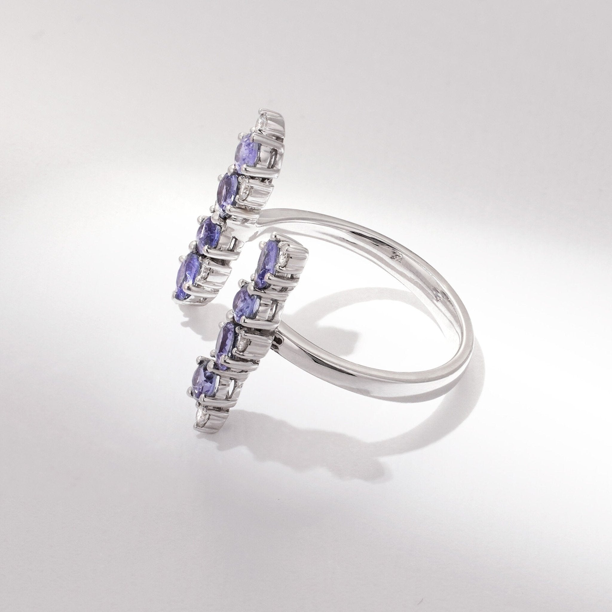 18K Gold Open Ring with Nature Tanzanite and Diamond - Jewelry And Store