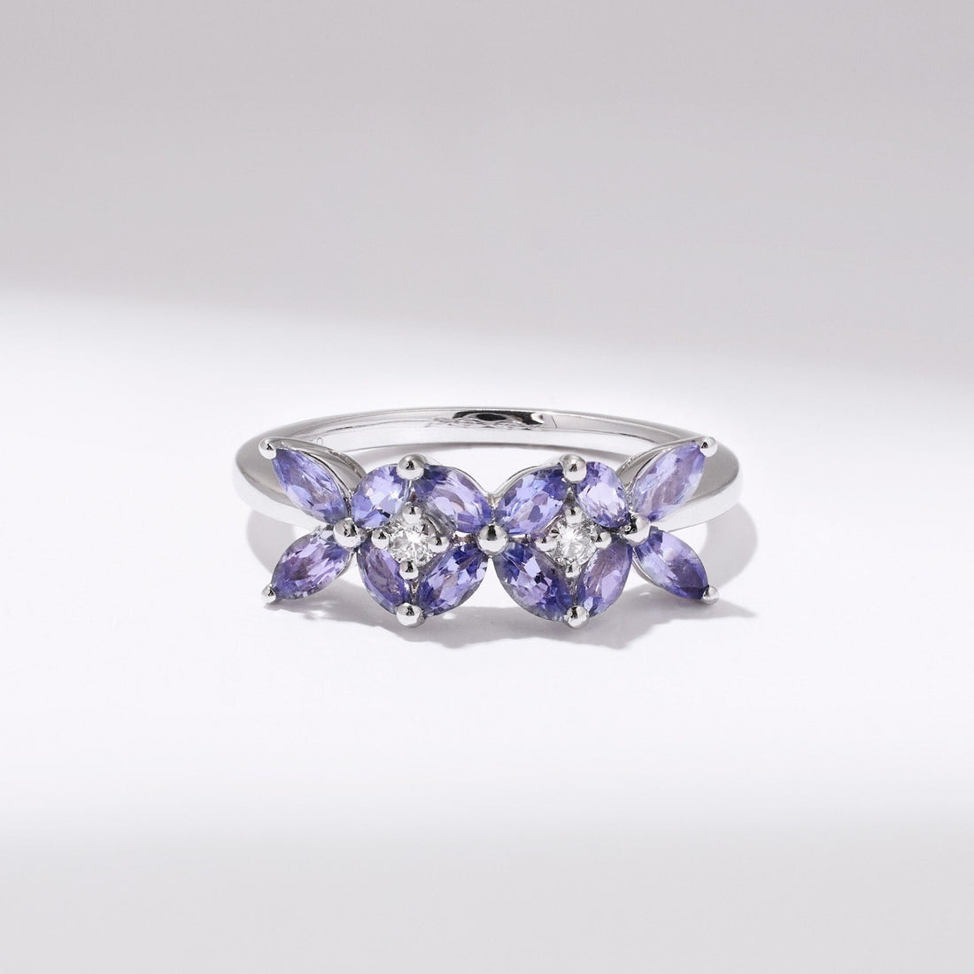 18K Gold Flowers Ring with Nature  Marquise Tanzanite and Diamond