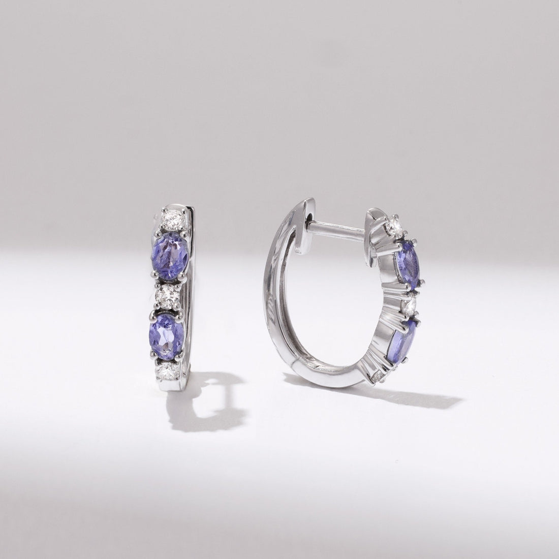 18K Gold Lavender Tanzanite and Diamond Alternating Hoop Earrings - Jewelry And Store