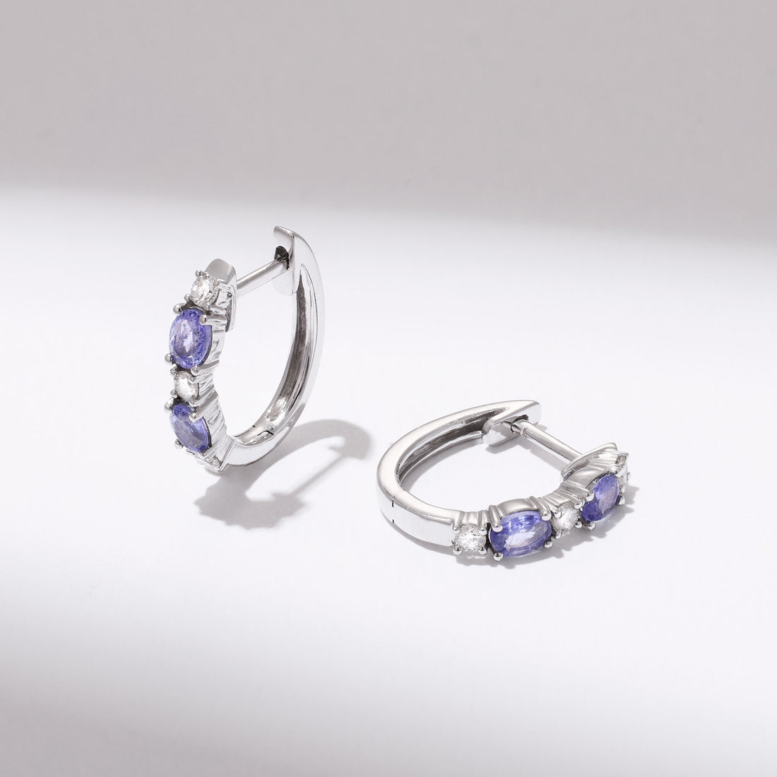 18K Gold Lavender Tanzanite and Diamond Alternating Hoop Earrings - Jewelry And Store