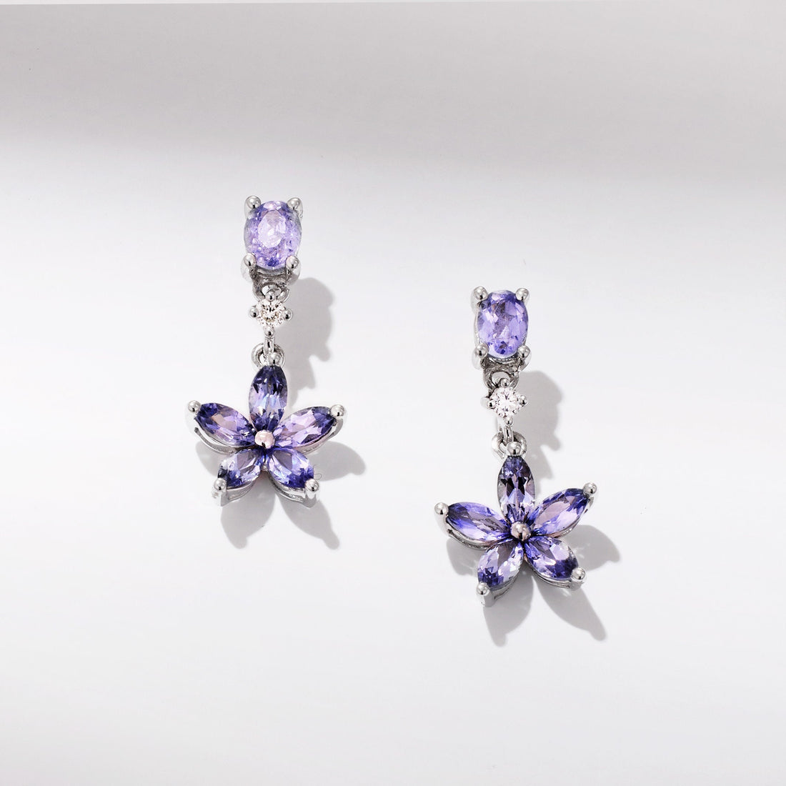 18K Gold Multi - shaped Lavender Tanzanite Flower Drop Earrings - Jewelry And Store