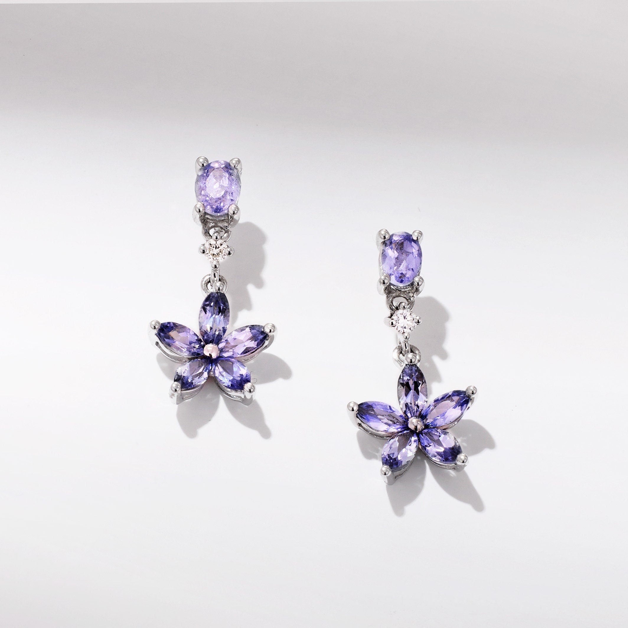 18K Gold Multi - shaped Lavender Tanzanite Flower Drop Earrings - Jewelry And Store
