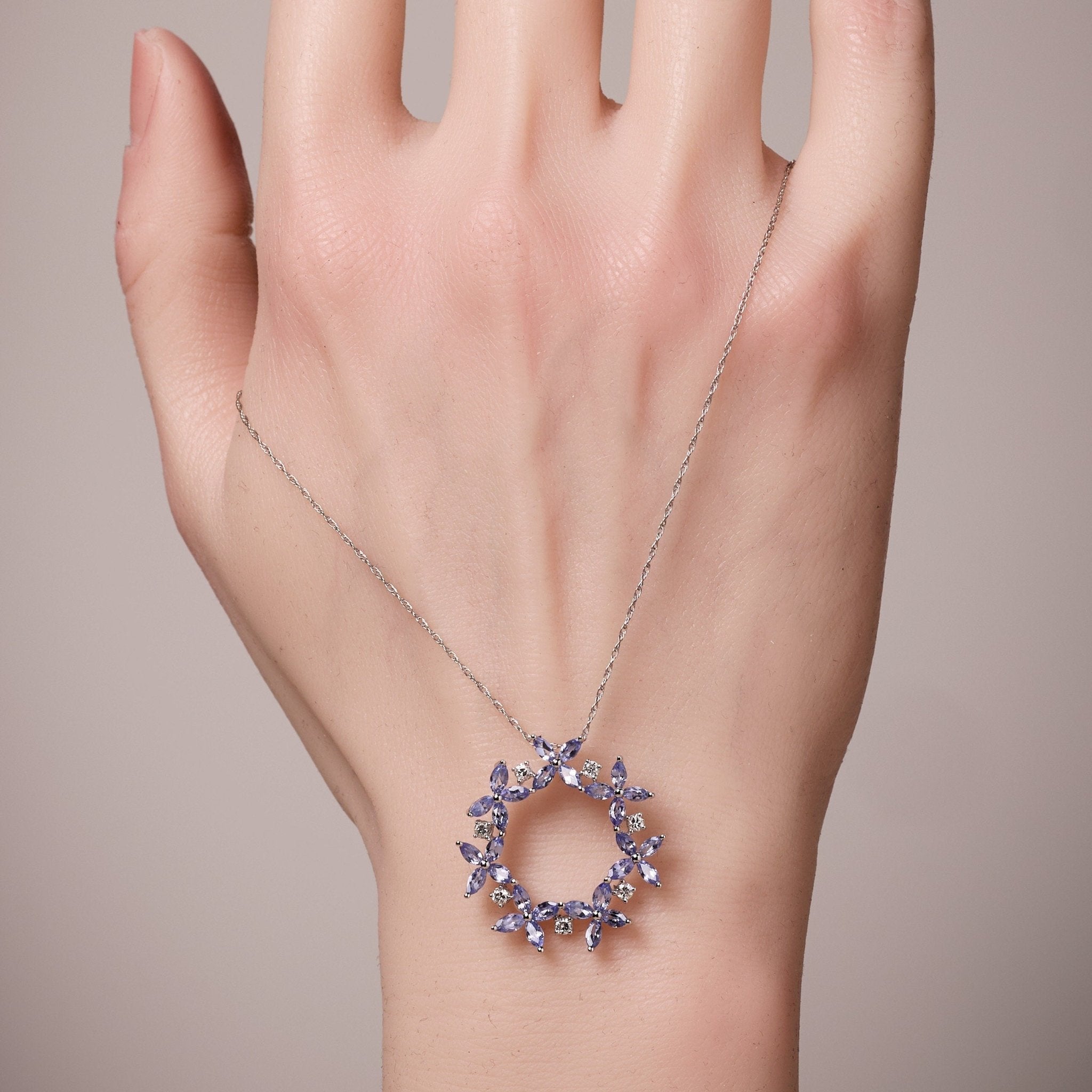 18K Gold Flower Pendant with Nature Tanzanite and Diamond - Jewelry And Store