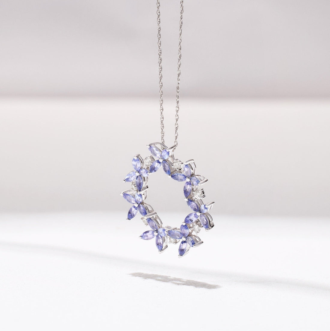 18K Gold Flower Pendant with Nature Tanzanite and Diamond - Jewelry And Store