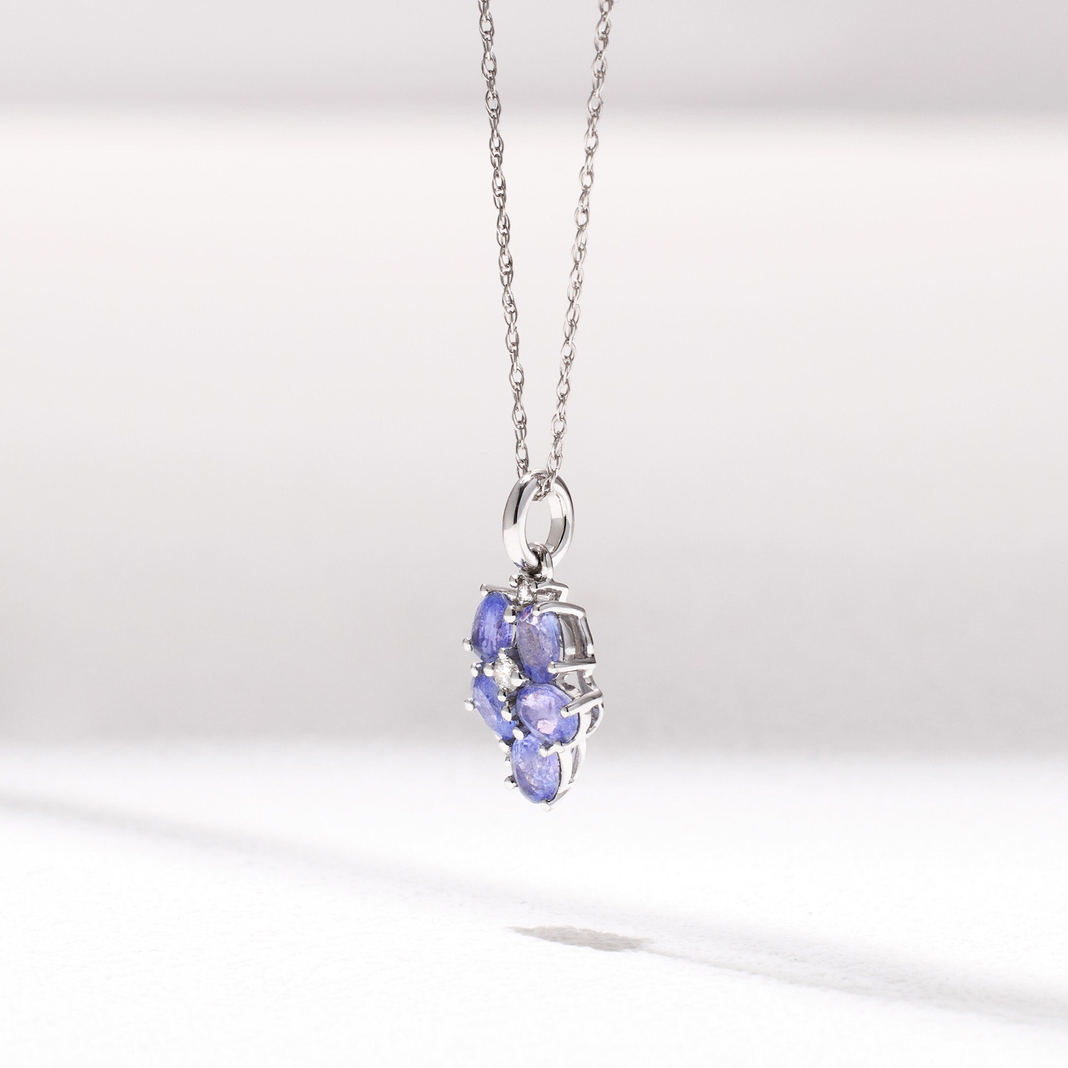 18K White Gold Grape Pendant with Nature Tanzanite and Diamond - Jewelry And Store