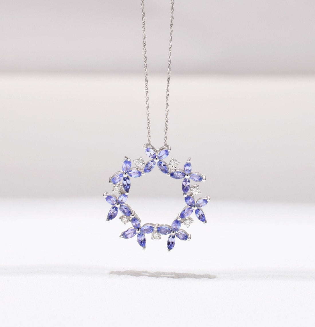 18K Gold Flower Pendant with Nature Tanzanite and Diamond - Jewelry And Store