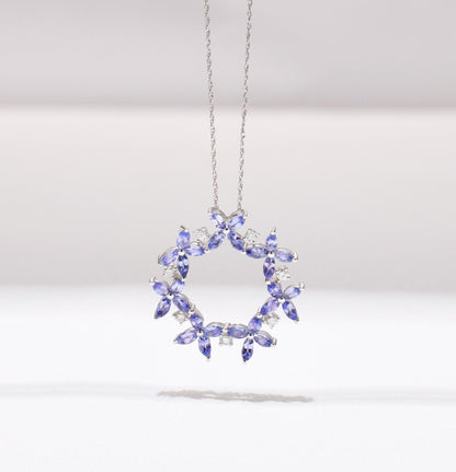 18K Gold Flower Pendant with Nature Tanzanite and Diamond