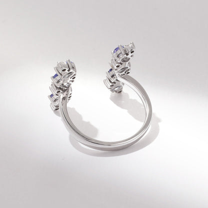 18K Gold Open Ring with Nature Tanzanite and Diamond