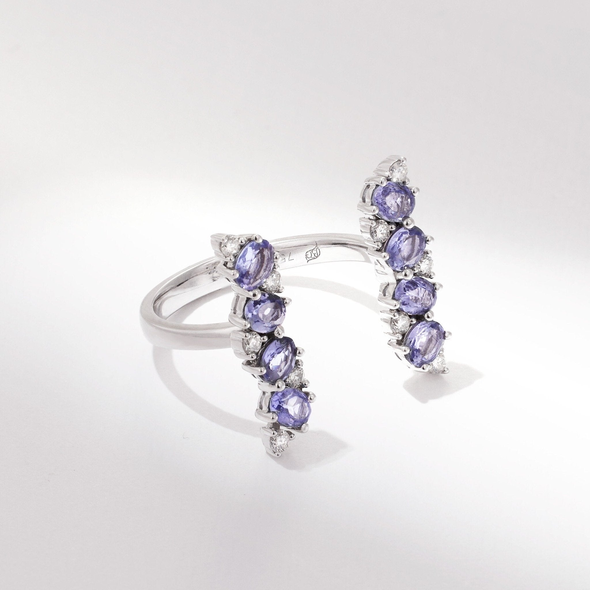 18K Gold Open Ring with Nature Tanzanite and Diamond - Jewelry And Store