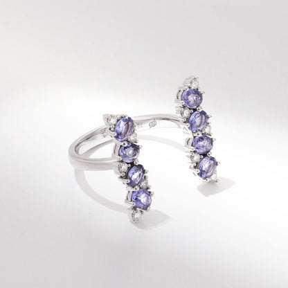 18K Gold Open Ring with Nature Tanzanite and Diamond
