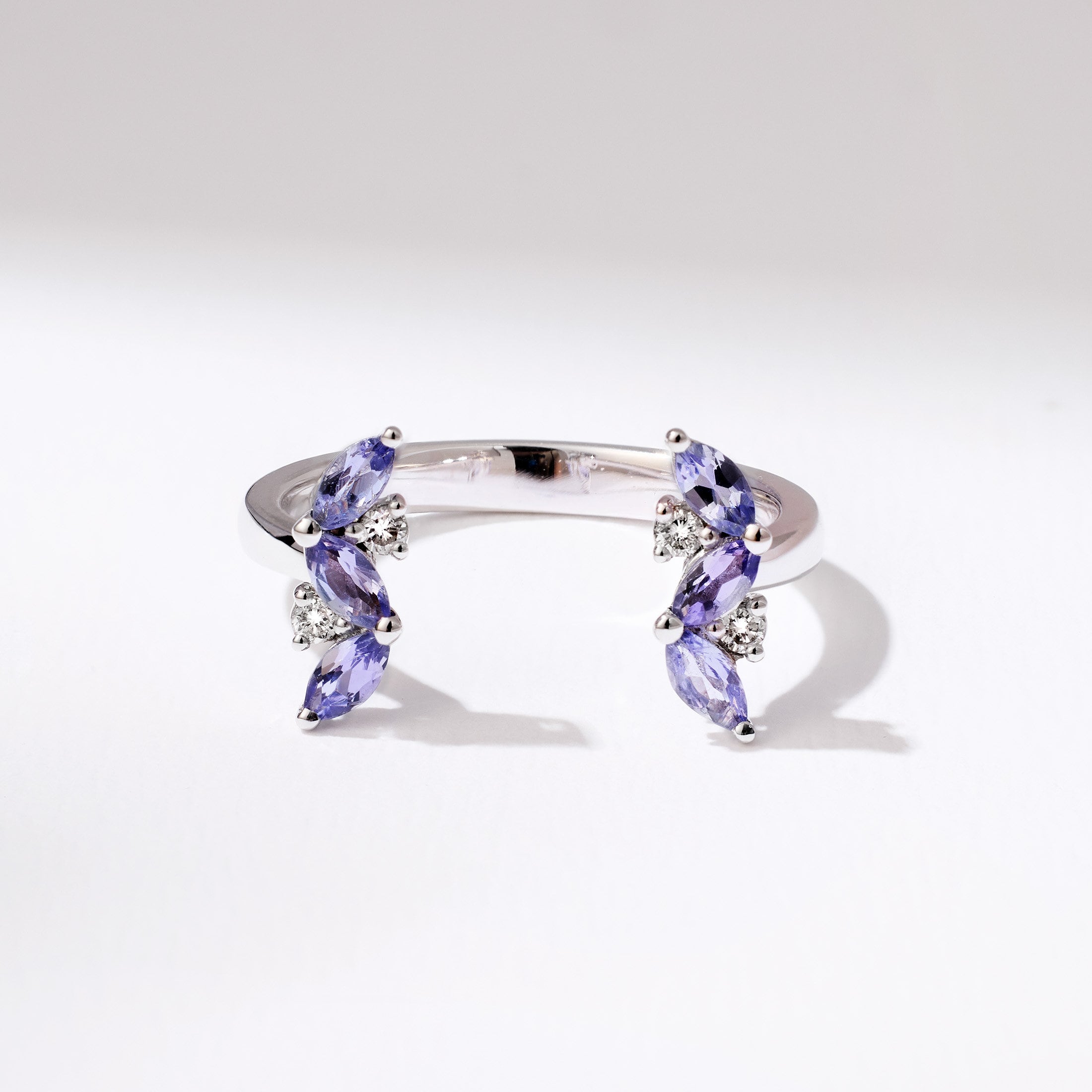 18K Gold Open Ring with Nature Tanzanite and Diamond - Jewelry And Store