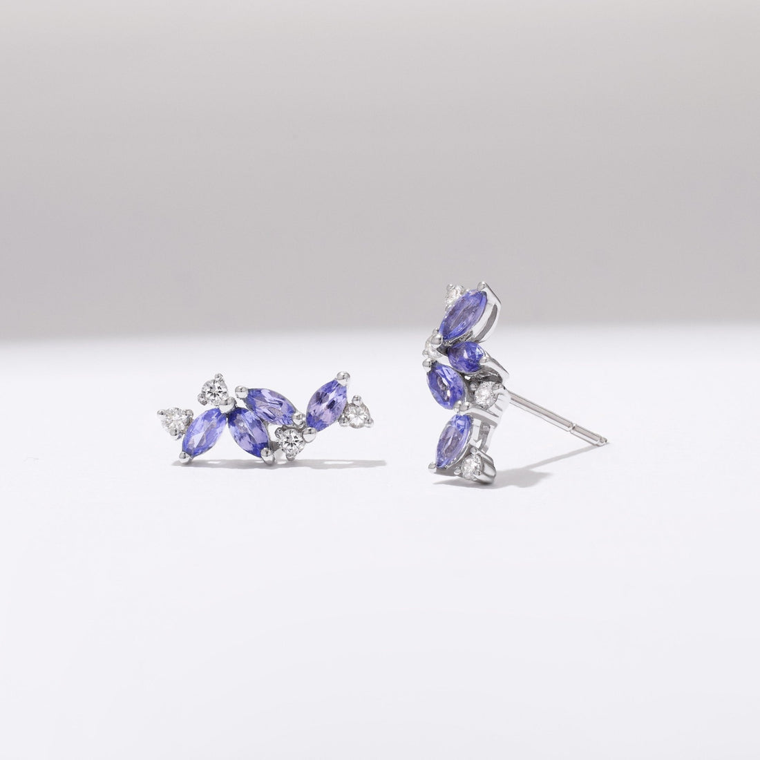 18K Gold Marquise Lavender Tanzanite Flower Stud Earrings - Jewelry And Store
