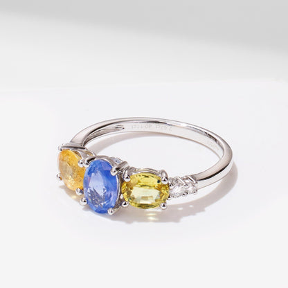 18K Gold Multi - Colored Fancy Sapphire &amp; Diamond Ring - Jewelry And Store