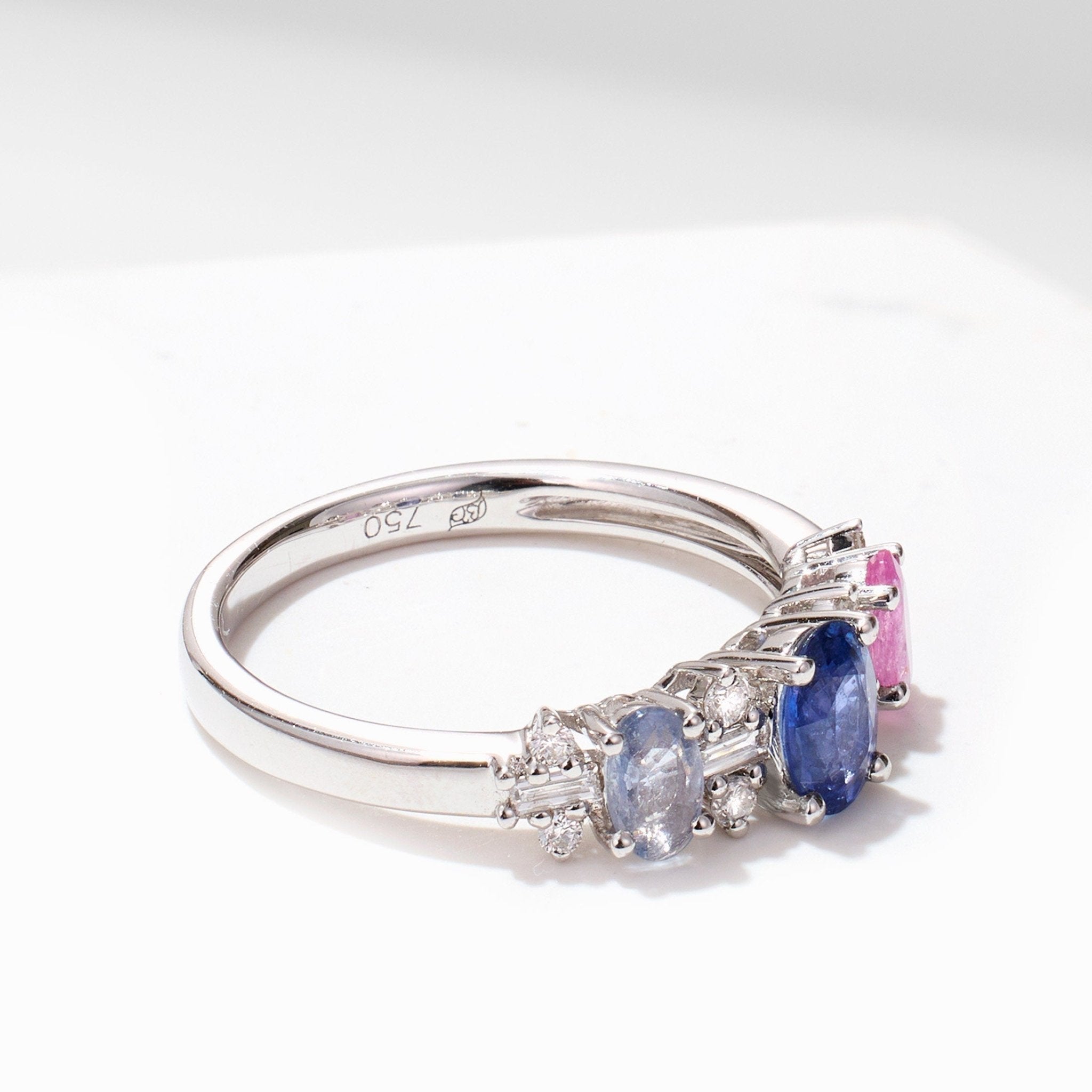18K Gold Natural Sapphire &amp; Diamond Ring - Jewelry And Store