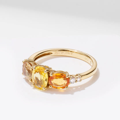 18K Gold Natural Sapphire Three Stone Ring