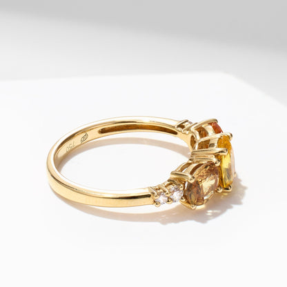 18K Gold Natural Sapphire Three Stone Ring