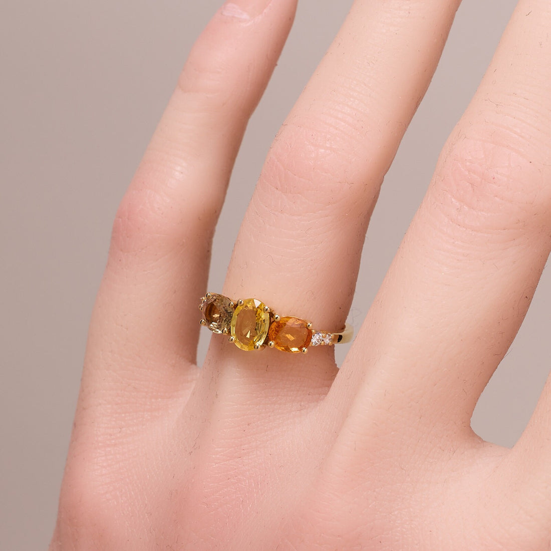 18K Gold Natural Sapphire Three Stone Ring - Jewelry And Store