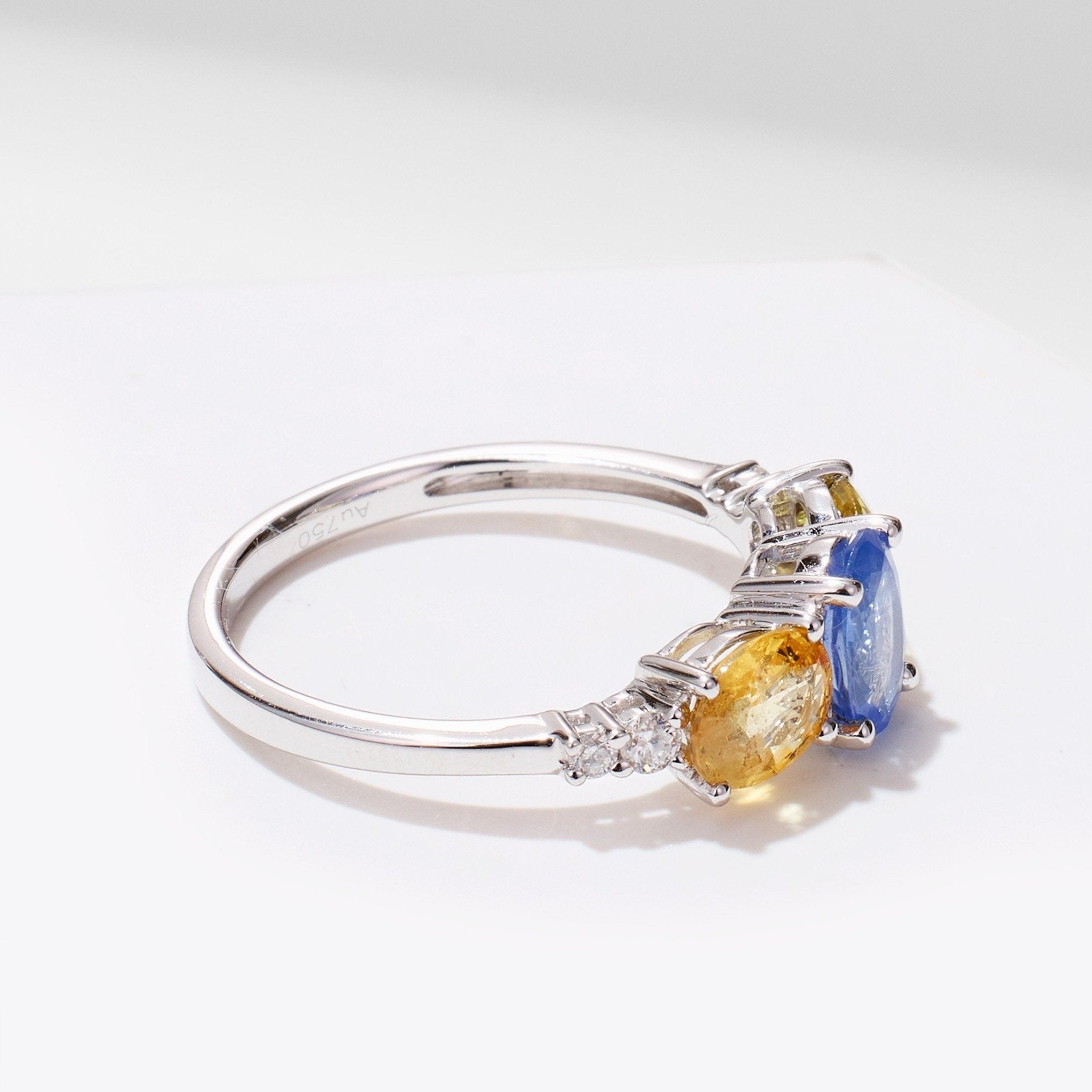18K Gold Multi - Colored Fancy Sapphire &amp; Diamond Ring - Jewelry And Store