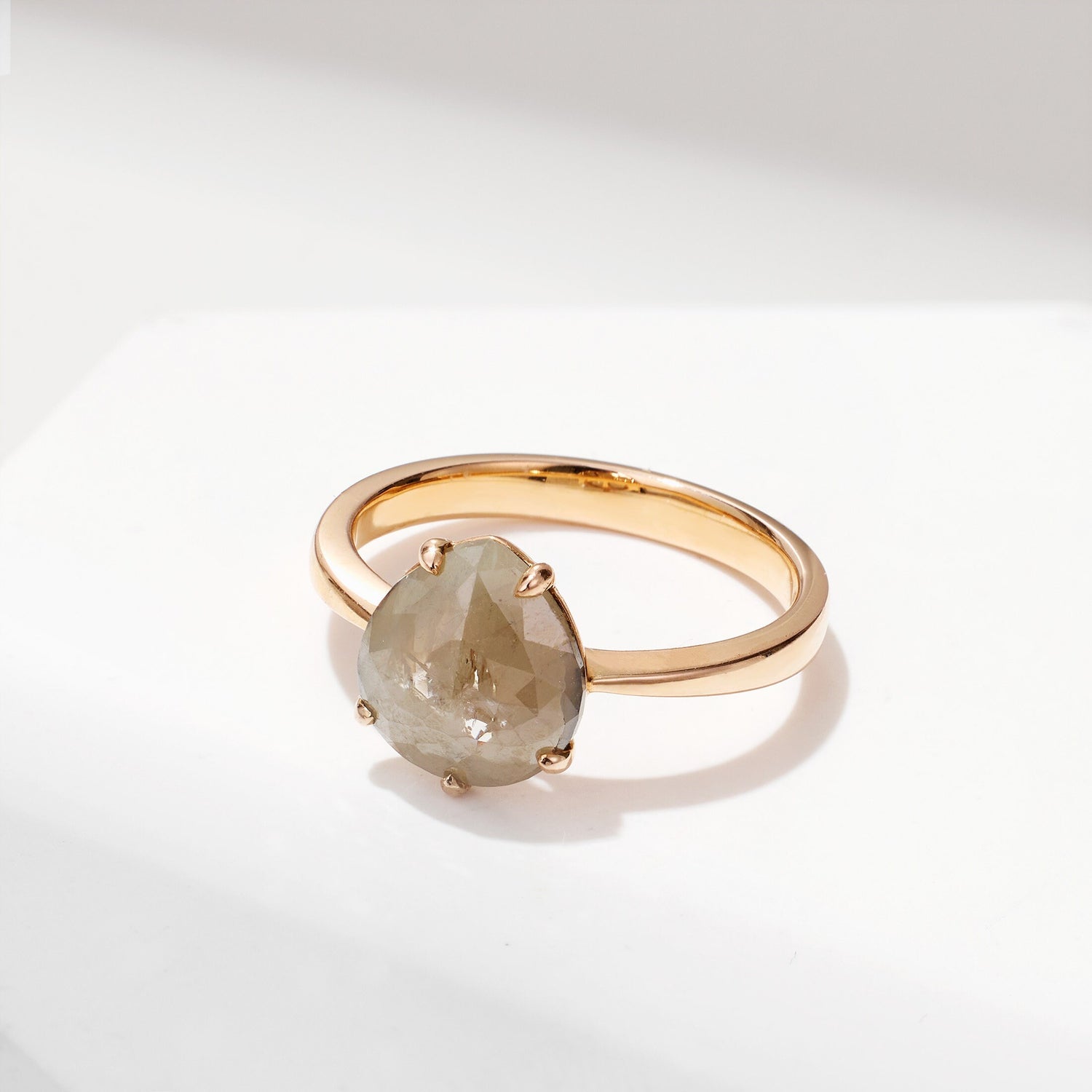 Raw Diamond Solitare Ring in 18K Gold