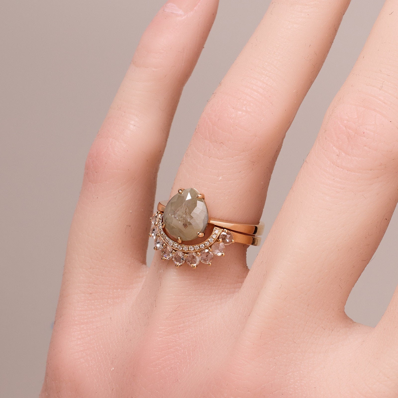 Raw Diamond Solitare Ring in 18K Gold