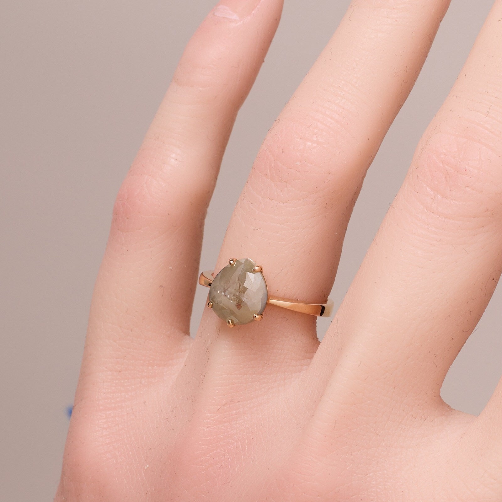Raw Diamond Solitare Ring in 18K Gold