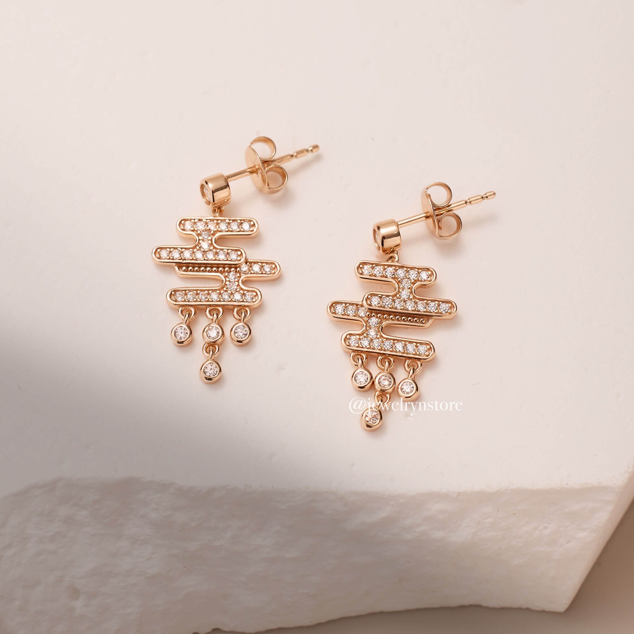 925 Silver Japanese - Inspired Diamond Drop Earrings - Jewelry And Store