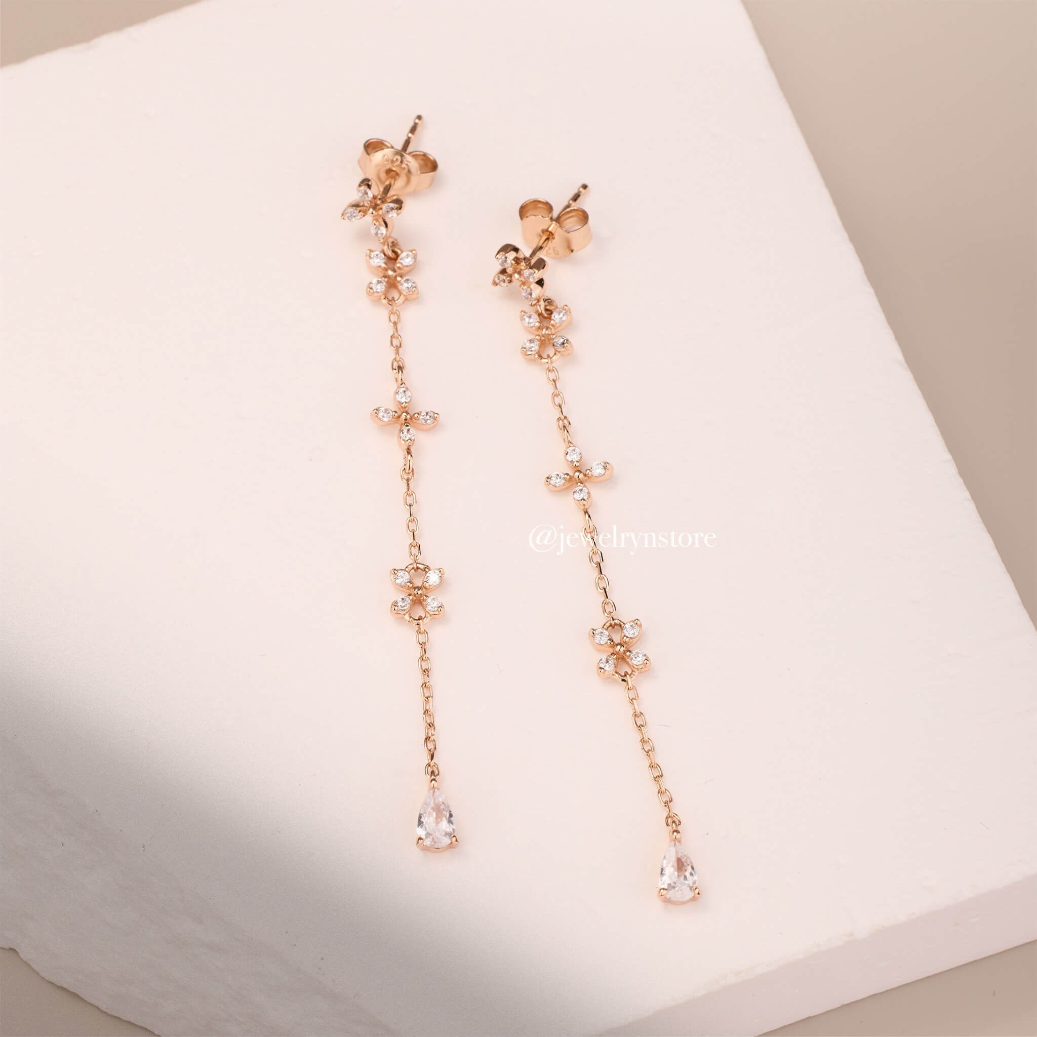 925 Silver Flower Threader Earrings - Jewelry And Store