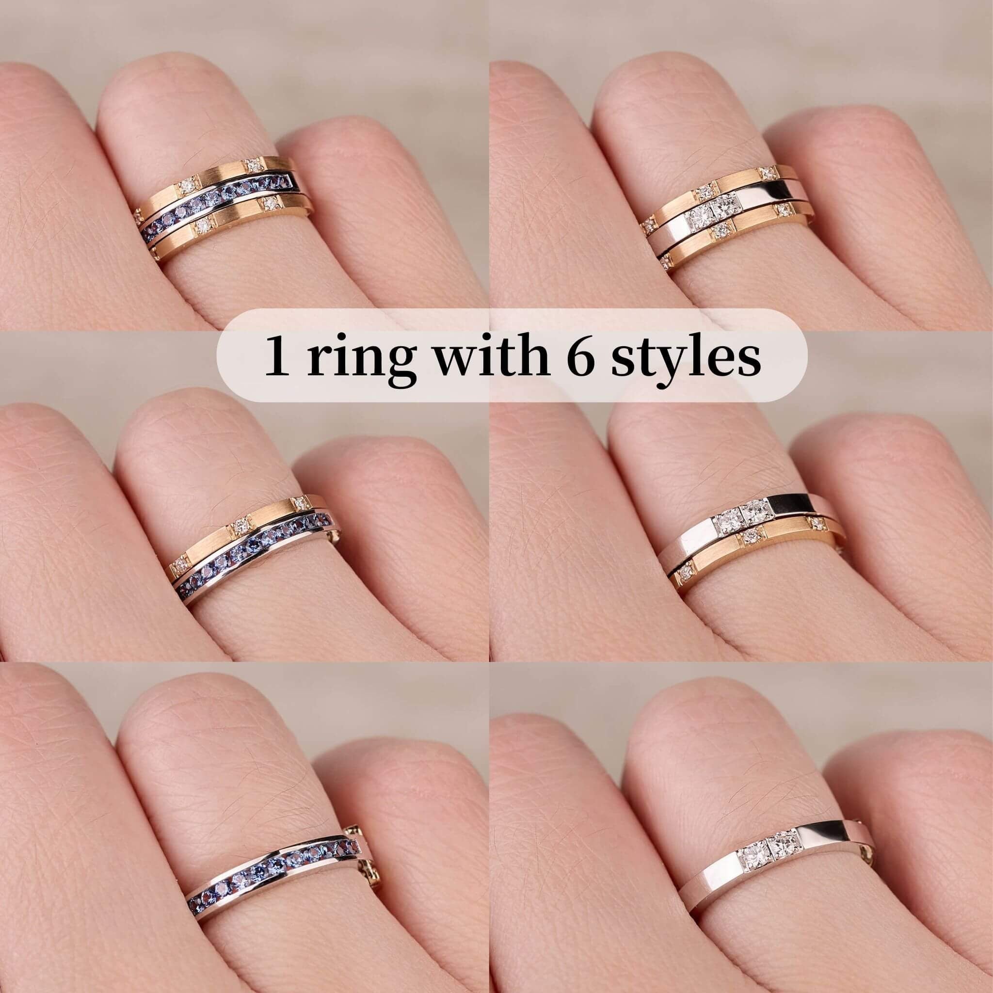 Two - Flips Diamond and Sapphire Ring（1 Rings with 6 Styles) - Jewelry And Store