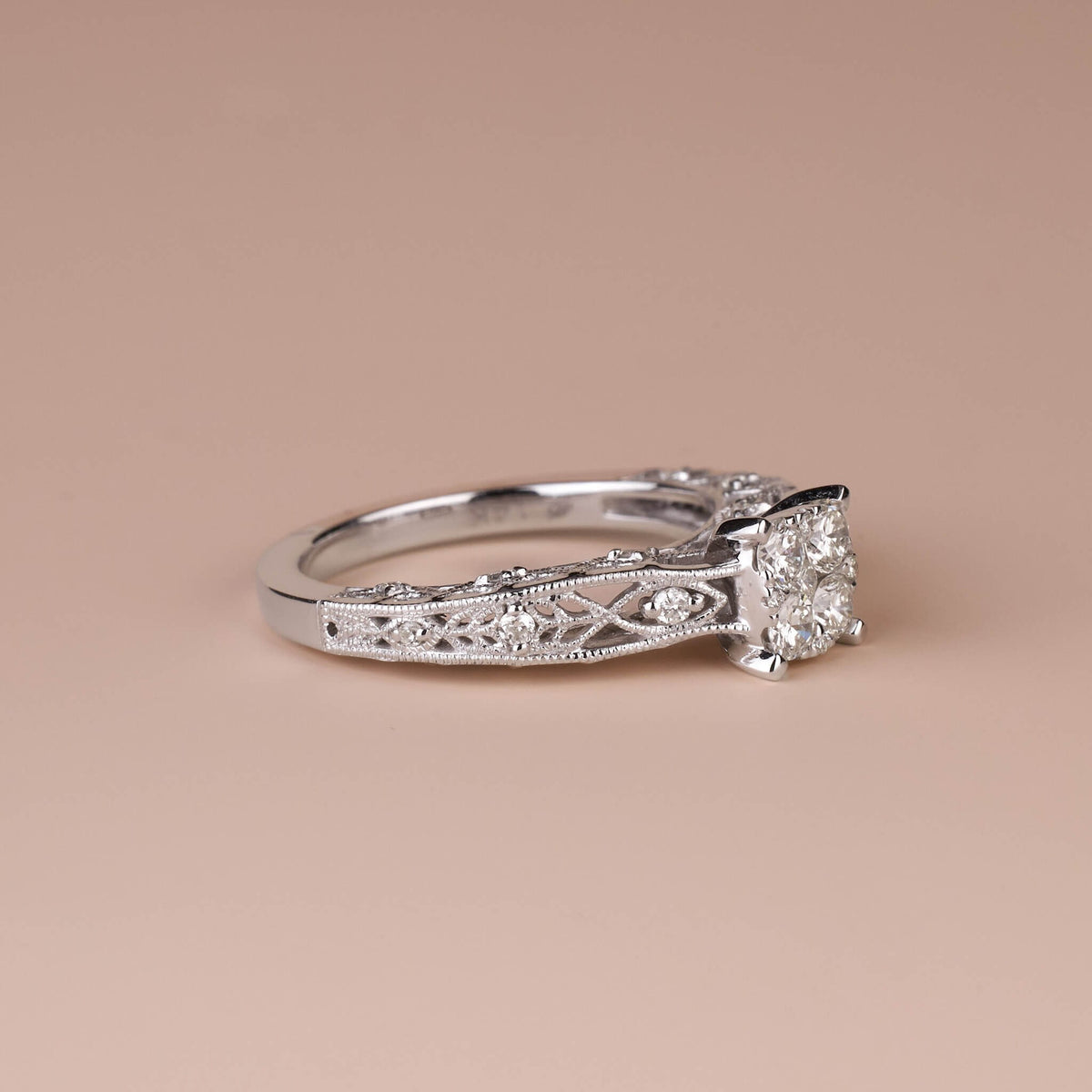 0.52 ct.tw. Vintage - styled Milgrain - Detailed Diamond Engagement Ring in 14K Gold - Jewelry And Store